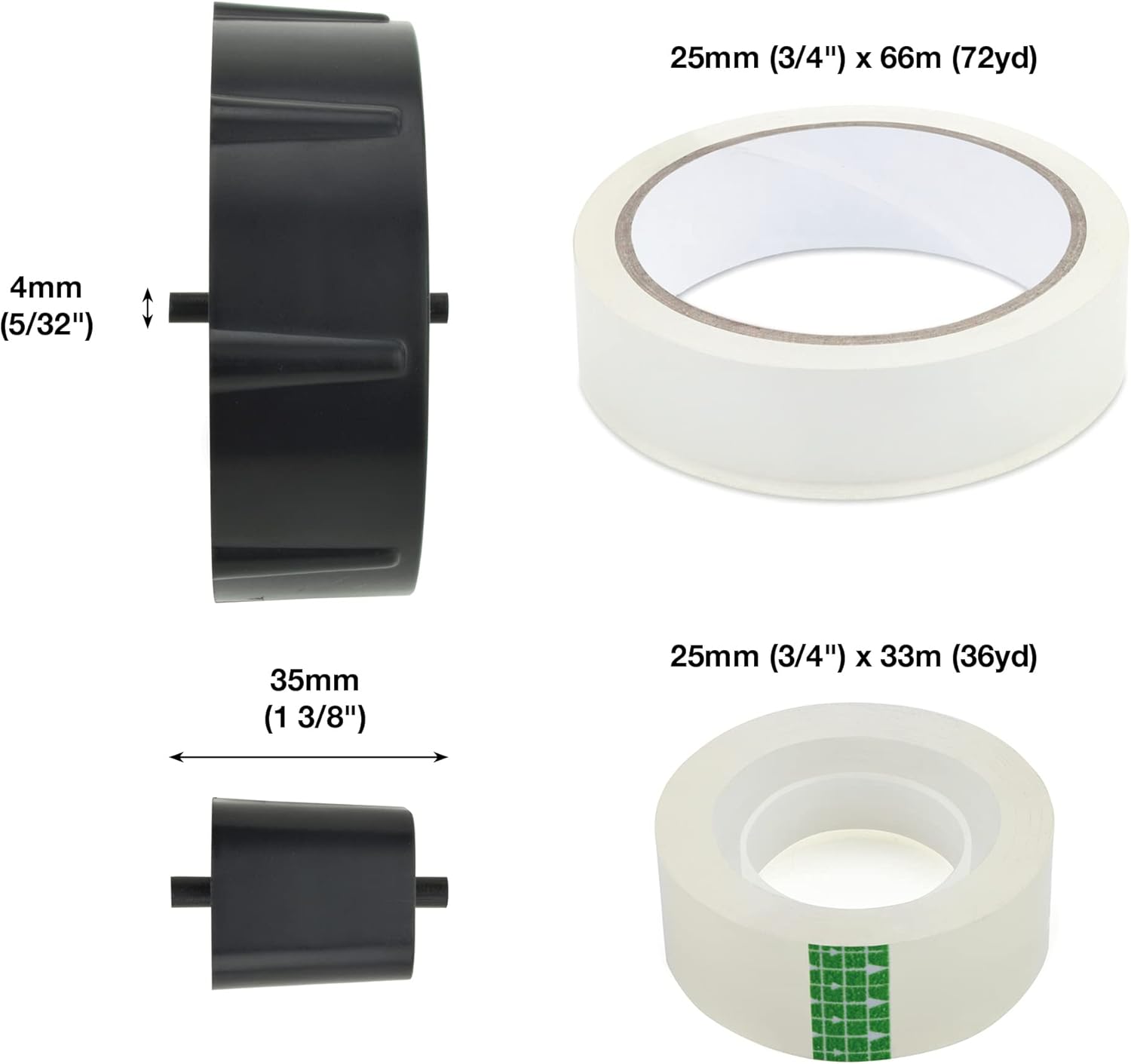 Heavy Duty Black Tape Dispenser with 2 Rolls – Durable Desktop Adhesive Cutter