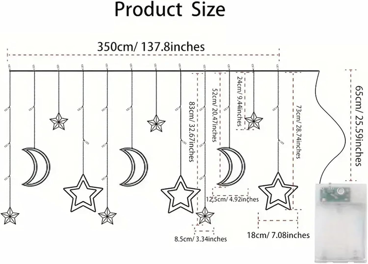 Ramadan Star Moon Curtain Lights – 138 LED Window String Lights with 8 Modes, USB & Battery Powered Multicolor Decor