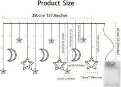 Ramadan Star Moon Curtain Lights – 138 LED Window String Lights with 8 Modes, USB & Battery Powered Multicolor Decor