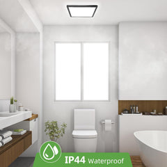 22cm Black LED Ceiling Light, 18W 1950LM Modern Square Flush Mount Fixture, Waterproof 3000K/4000K/6500K Lamp for Bathroom, Kitchen, Hallway, Bedroom, Porch, Toilet