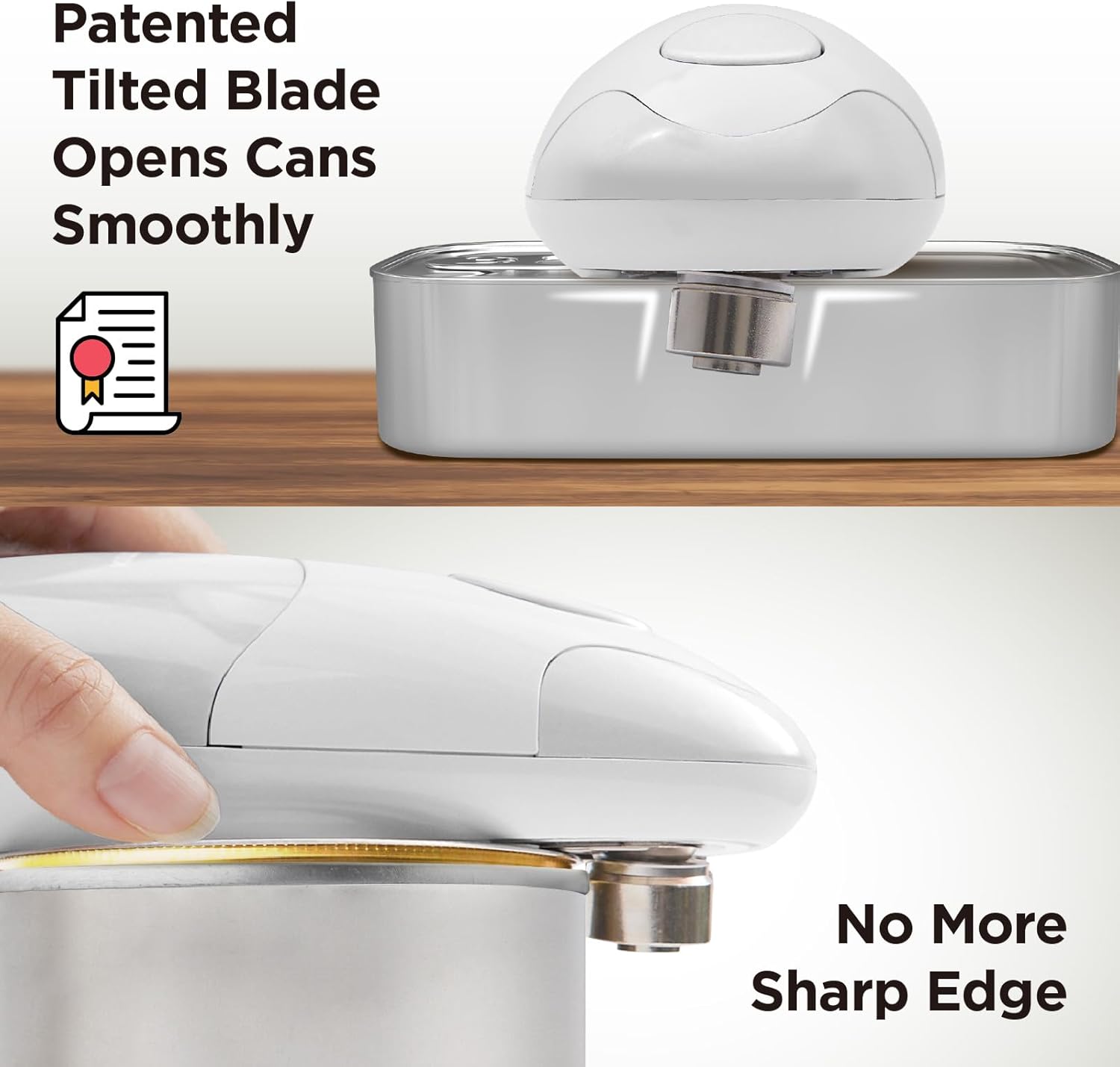 Kitchen Mama Auto Electric Can Opener – Hands-Free One-Touch Operation, Smooth Edge, Food-Safe, Battery Powered – White