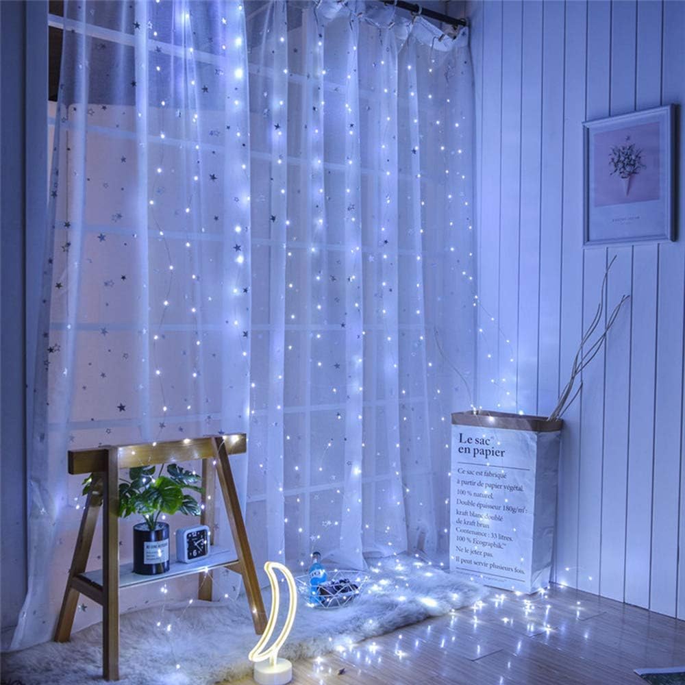 LED Curtain Fairy Twinkle Lights 3x3m 300 LEDs – Cool White