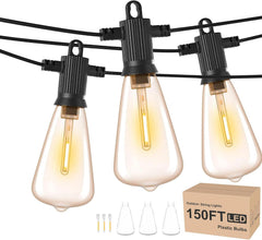 150FT Mains Powered Outdoor String Lights, IP65 Waterproof Festoon Lights with 73+3 Vintage Bulbs