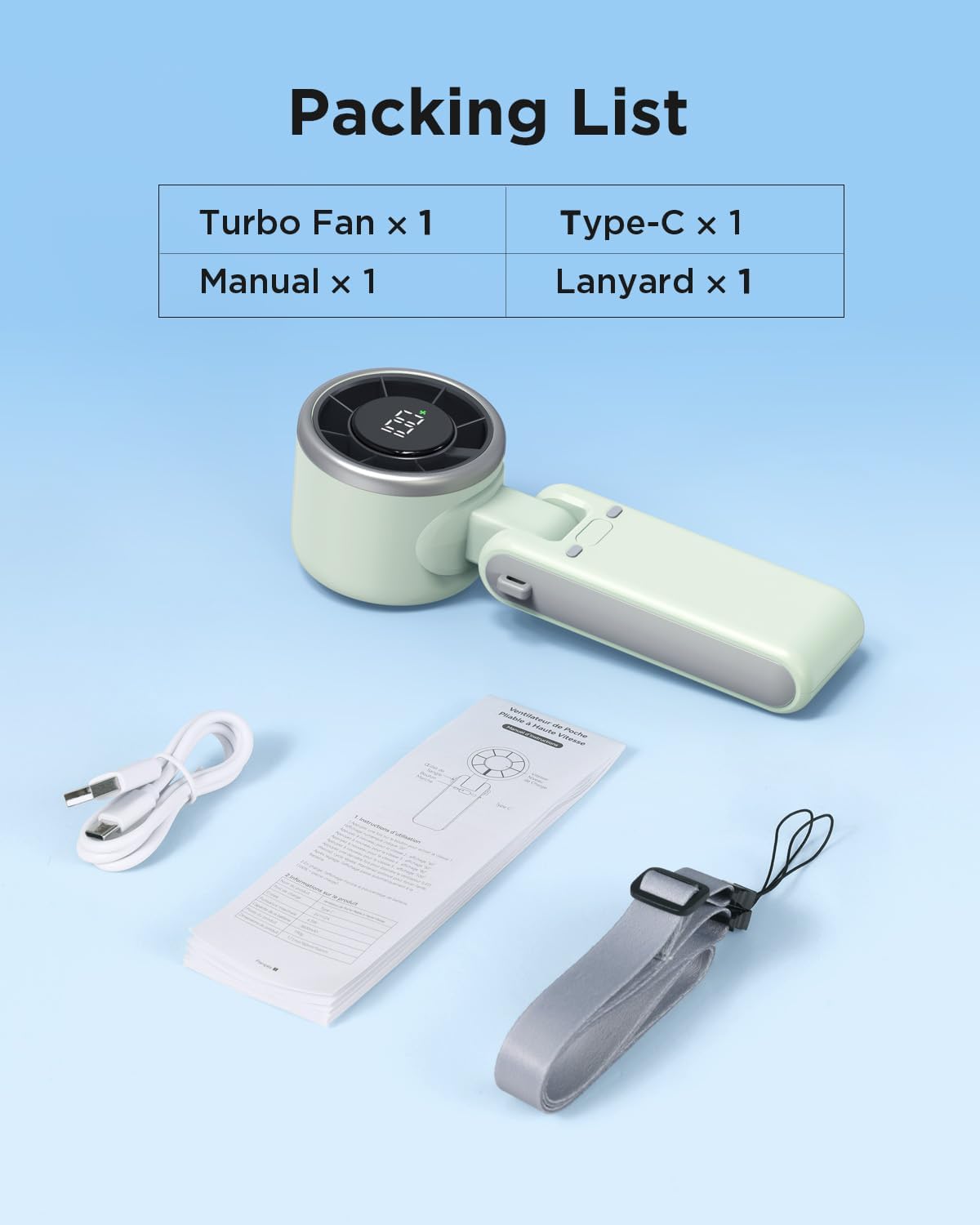 EasyAcc Portable Handheld Fan,Turbo Fan Powerful 5 Speeds 4000mAh Battery Capacity 180°Foldable USB-C Rechargeable Personal Pocket Hand Held Fan for Travel/Outdoor/Home/Office