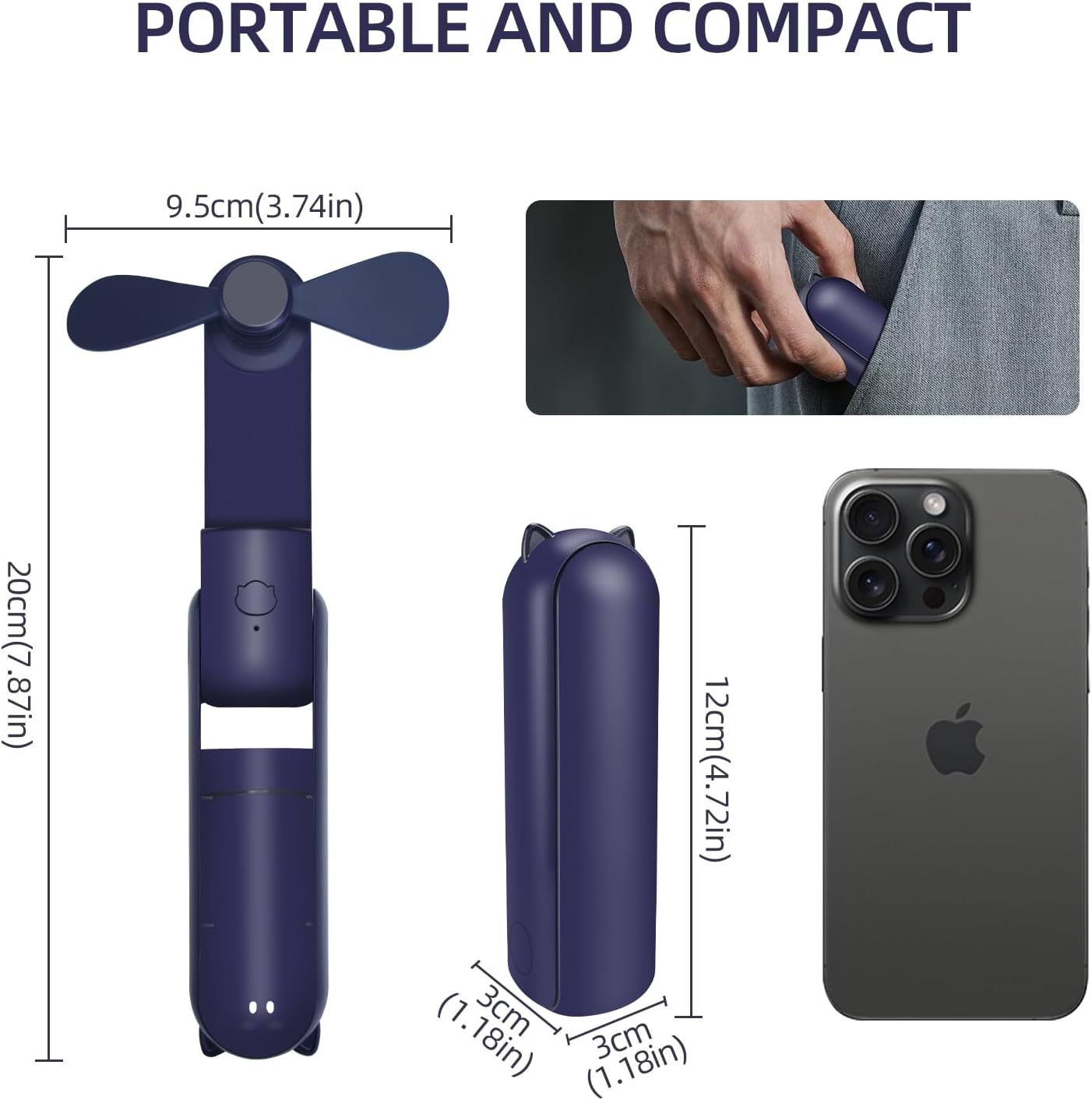 Foldable USB Handheld Fan 3 Speed Power Bank