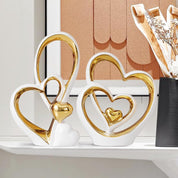 Double Heart Ceramic Ornament – Modern Home Décor Statue & Gift for Living Room or Office
