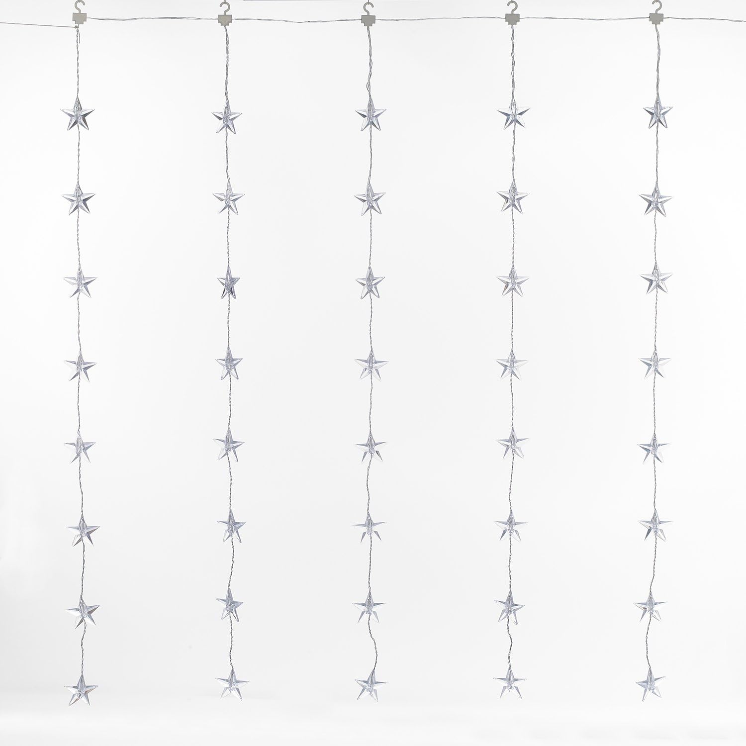 Indoor Star Curtain Window Light with 40 Warm White LEDs on Clear Cable Plug in 1m x1m