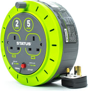 2-Socket 5M Green Cable Reel Extension Lead, 13A Heavy Duty with Thermal Cut-Out