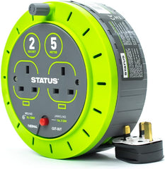 2-Socket 5M Green Cable Reel Extension Lead, 13A Heavy Duty with Thermal Cut-Out