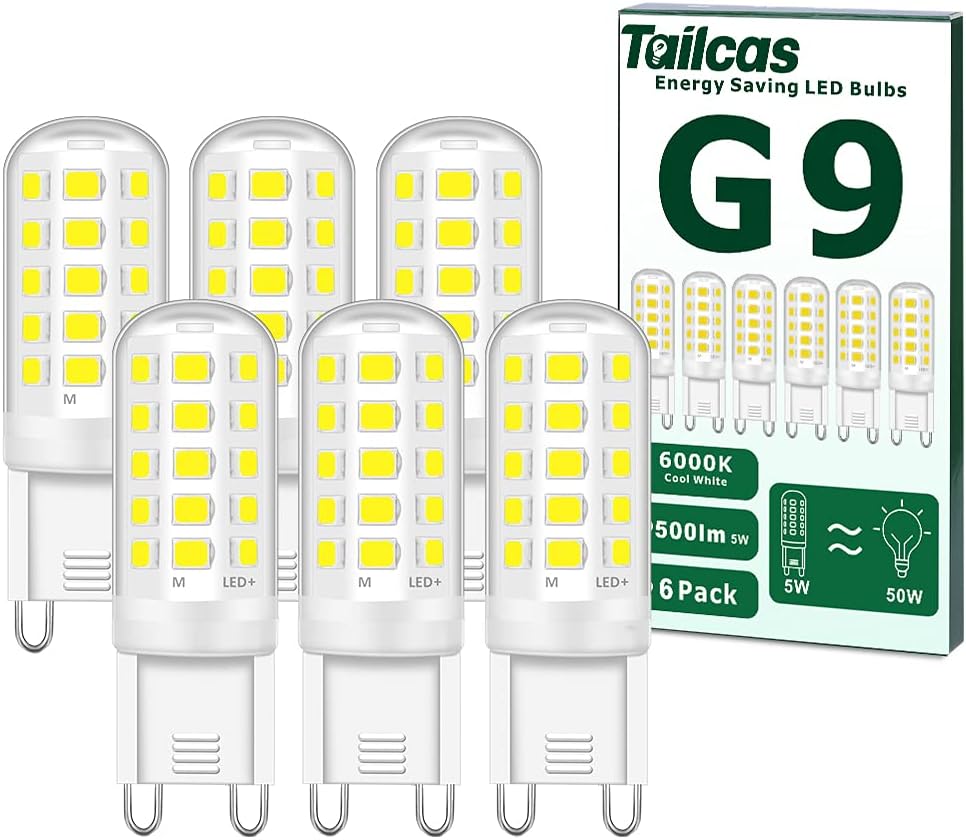 5W G9 LED Bulbs, Cool White 6000K, 40W-50W Halogen Equivalent, 500LM, Non-Dimmable, 6-Pack