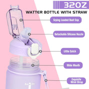 Motivational Sports Water Bottle – Leakproof BPA-Free Bottle with Straw & Time Markers