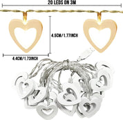 Warm White Wooden Heart USB String Lights, 3m Indoor Fairy Lights for Romantic & Event Décor
