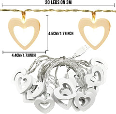Warm White Wooden Heart USB String Lights, 3m Indoor Fairy Lights for Romantic & Event Décor
