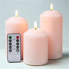 Blush Pink Flameless Pillar Candles with Remote, Flickering Real Wax LED Battery Operated Candles D 3