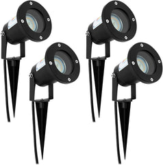 4X Outdoor Lights, Mains Powered, IP65 Adjustable GU10 Spike Spotlights, Black, for Garden, Lawn, Pathway Lighting