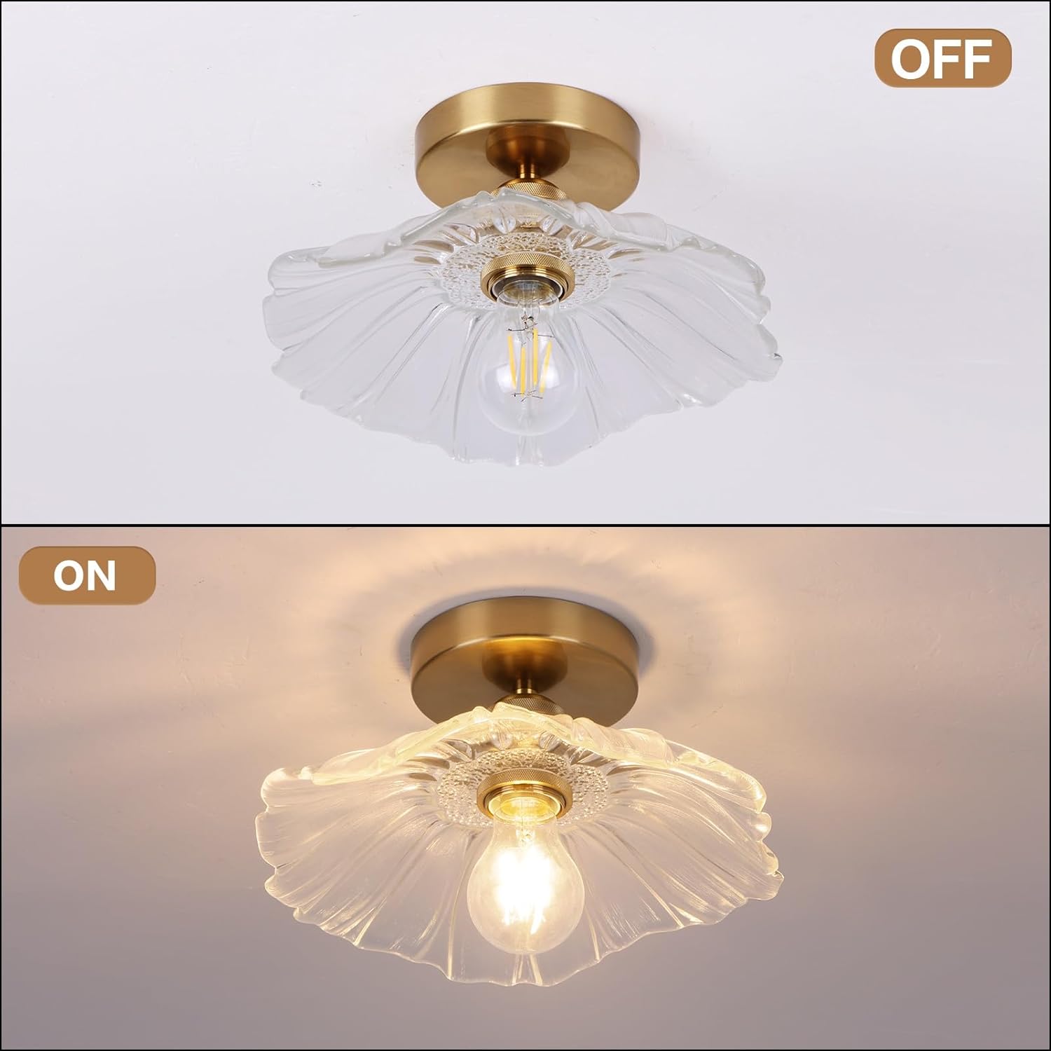 Flush Mount Ceiling Light Chandelier – Clear Glass Shade, 1-Light Fixture for Rooms