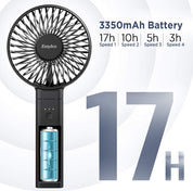 EasyAcc Handheld Fan, Portable USB Fan [Powerful Wind & Quick Cool] Up to 17H 4 Speeds Personal Fan with One Touch Power Off Rechargeable Battery Foldable Adjustable for Home Office Travel-Black