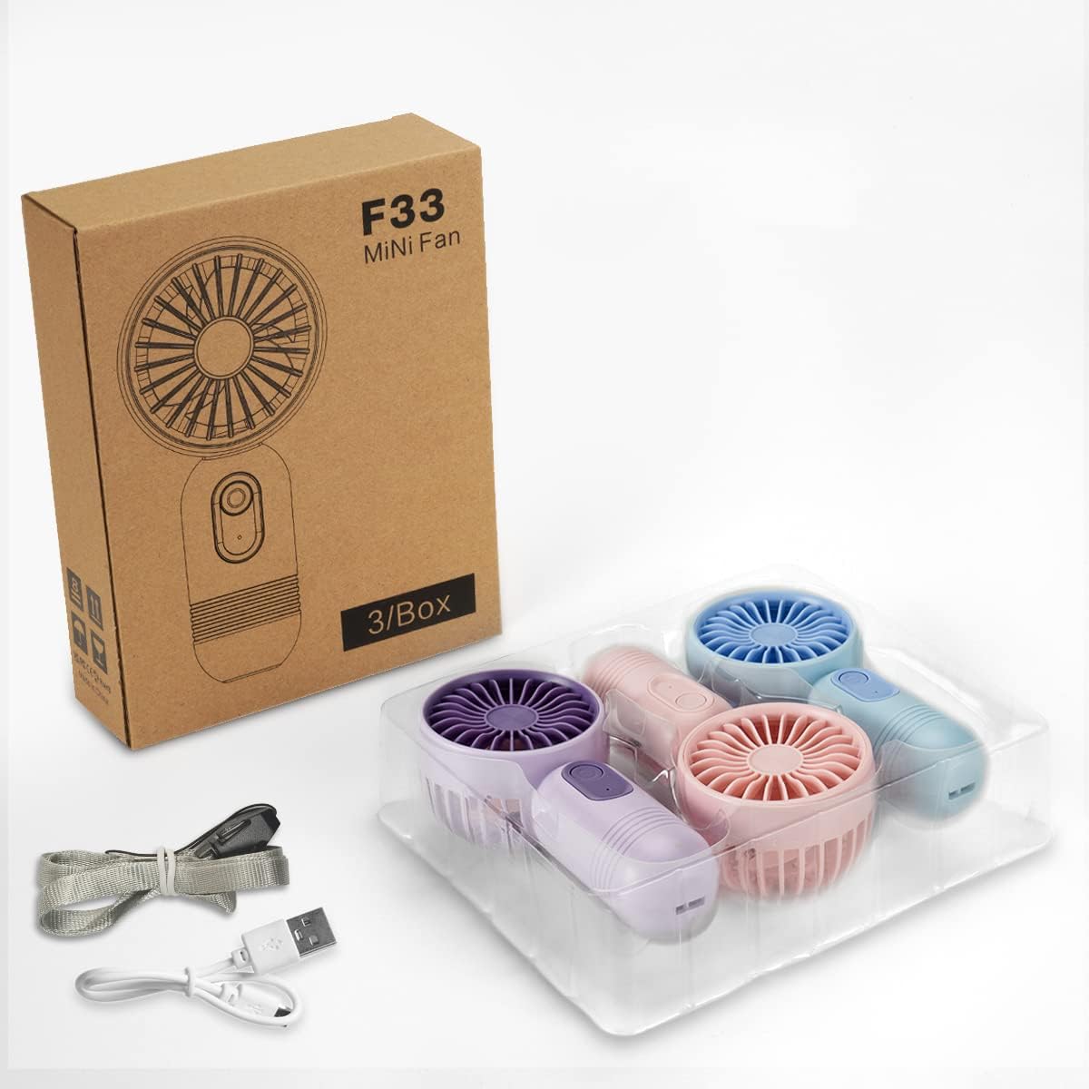 Mini Portable Fan 3 Pack, Cute Handheld Battery Operated Lightweight Personal Fan With 3 Speeds and USB Rechargeable Eyelash Design for Girls, Kids, Women, Men - Office, Outdoor, Travel, Camping