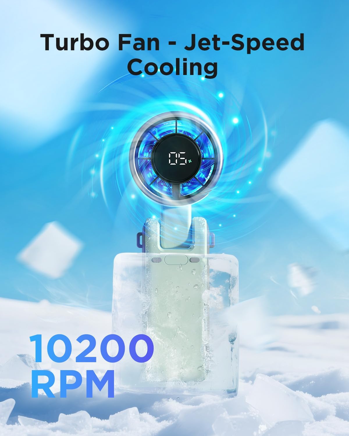 EasyAcc Portable Handheld Fan,Turbo Fan Powerful 5 Speeds 4000mAh Battery Capacity 180°Foldable USB-C Rechargeable Personal Pocket Hand Held Fan for Travel/Outdoor/Home/Office