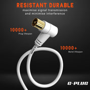 0.5m TV Aerial Cable with Right Angled Plug + Adapter – Coaxial RF Lead Male to Male – Gold-Plated Connector – Freeview, Freesat, Sky Box, BT, TV Antenna Extension