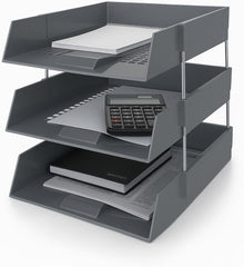 3-Tier A4 Letter Tray Document Organiser – Stackable Plastic Desktop File Holder, Black