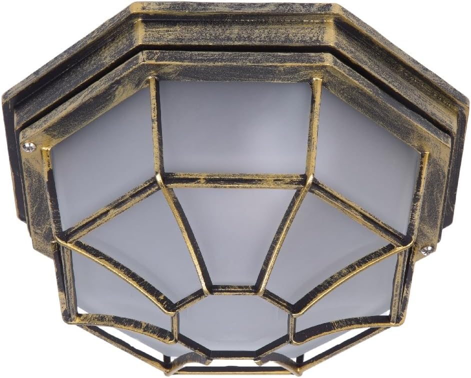 Antique Brass & Frosted Glass Vintage Octagonal Wall & Ceiling Light | IP44 Rated, 27cm | ES E27 Bulb Required