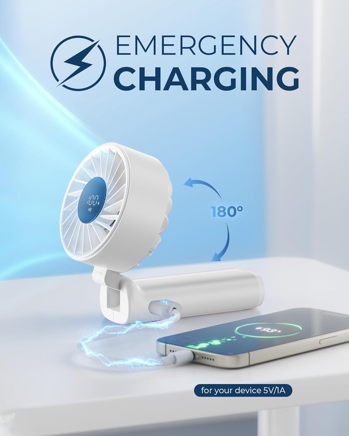 4000mAh Foldable Handheld Fan with LED Display