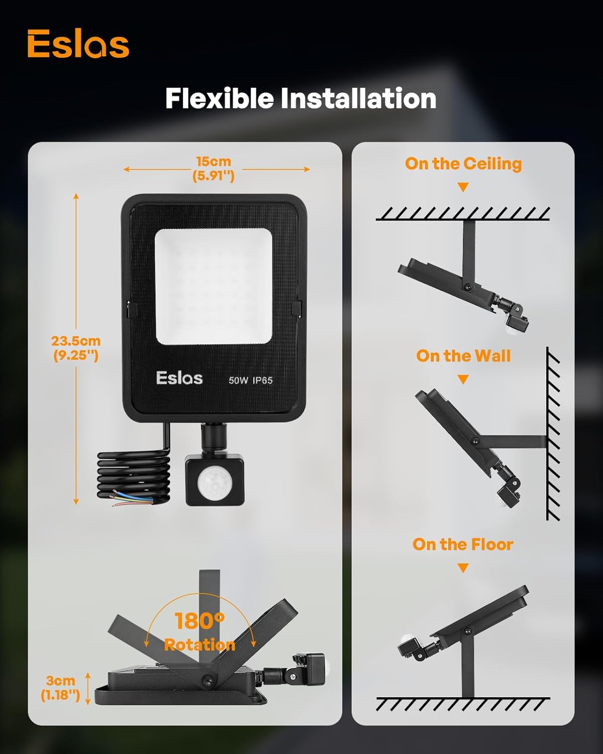 50W Outdoor Motion Sensor Security Light 4500LM Floodlight IP65