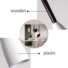 Light fixture with wooden and plastic components labeled, set against a white background.