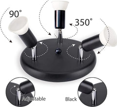 Black adjustable stand with multiple arms on a white background