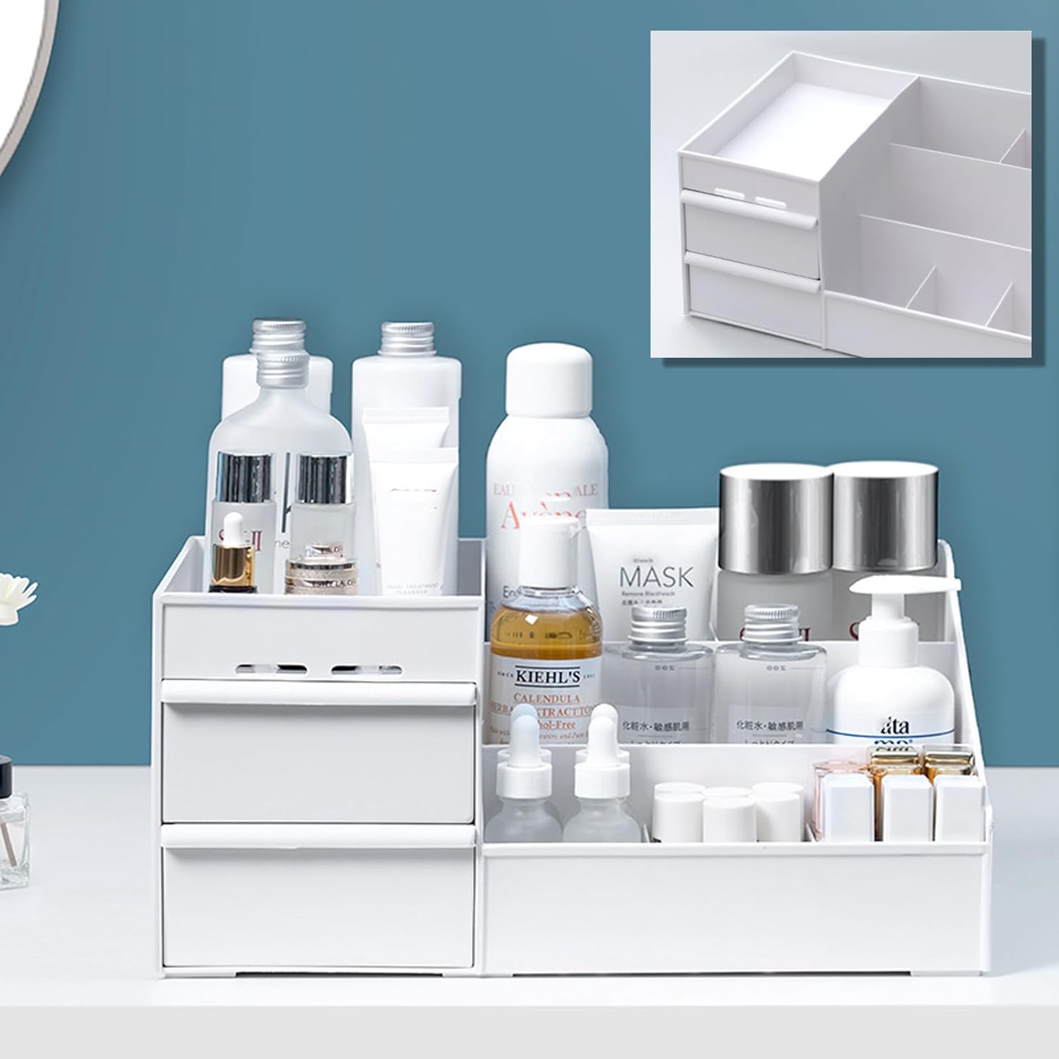 Makeup Organizer Storage Drawers – Large Cosmetic & Skincare Box for Vanity Desk