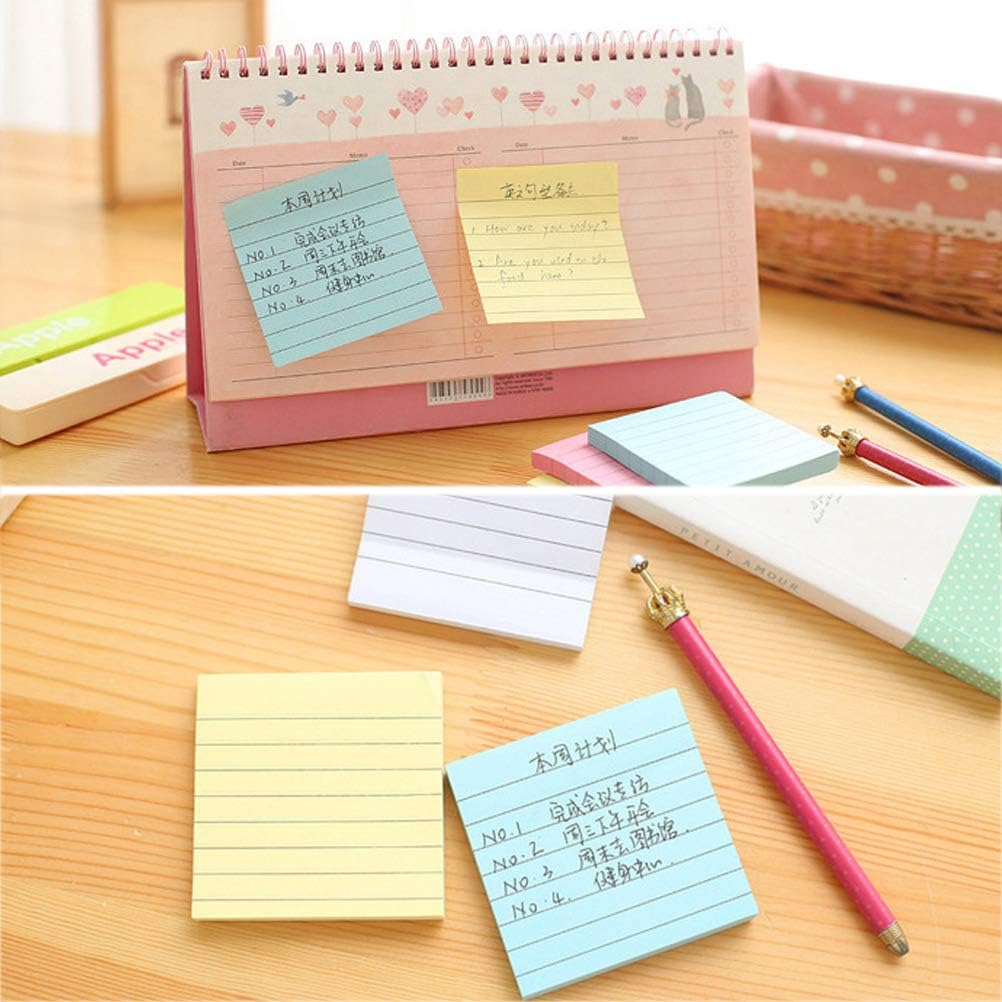 3x3 Lined Sticky Notes, 6 Bright Colors, 6 Pads Pack, 100 Sheets Each