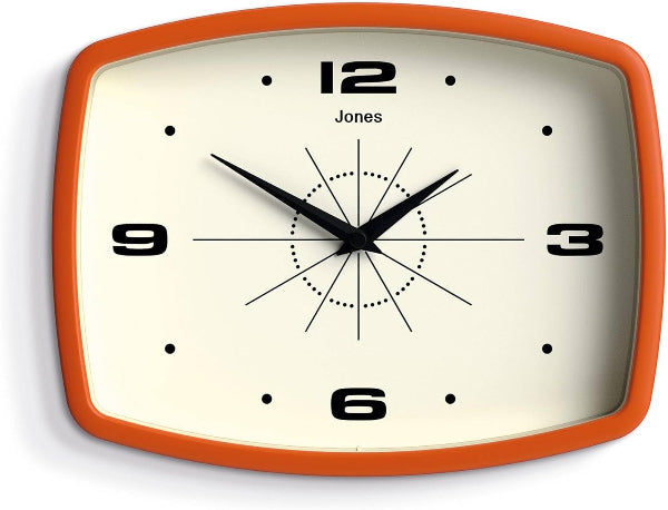 Retro Movie Wall Clock 25cm – Orange Rectangular Design for Kitchen, Living Room, Office
