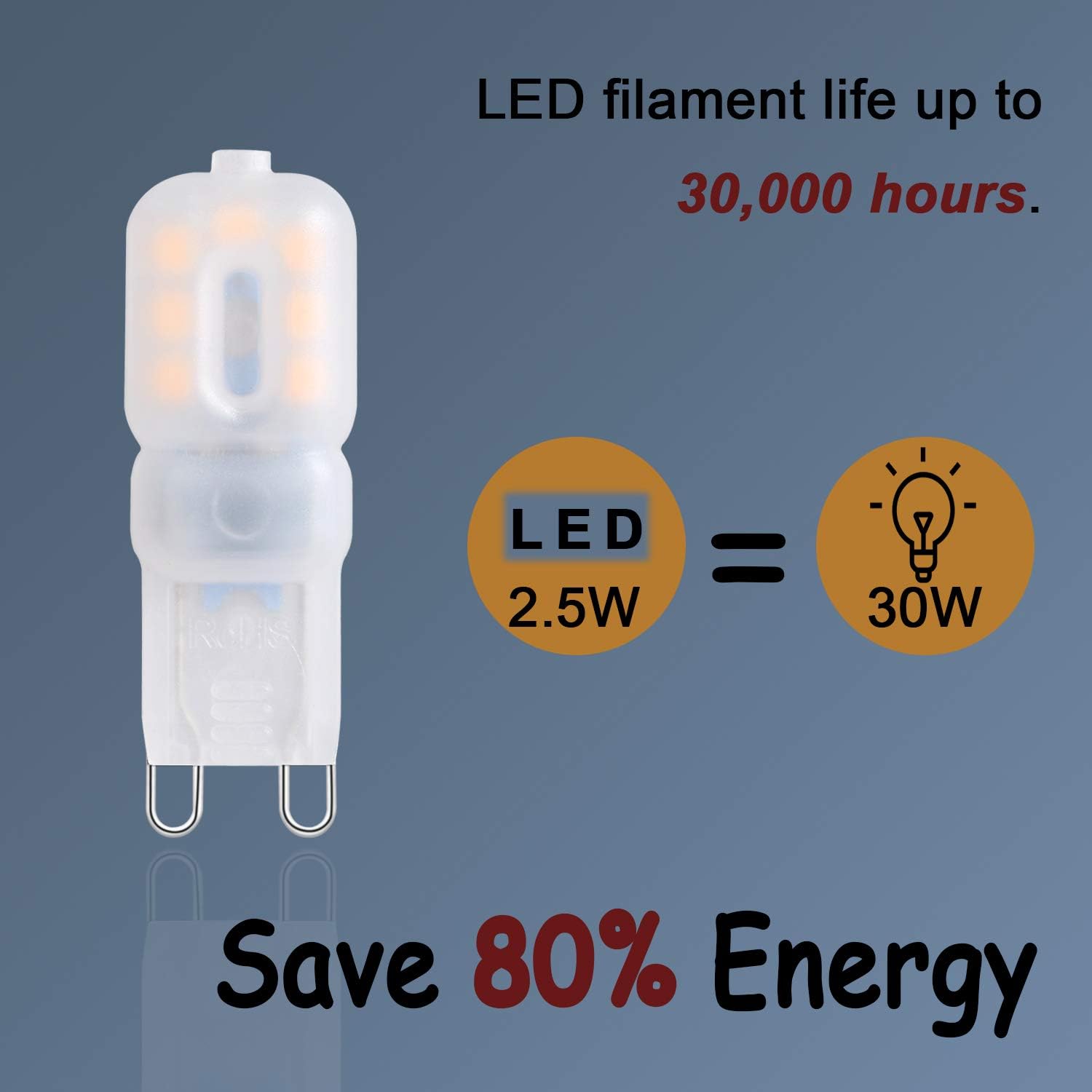 G9 LED Bulbs Warm White Dimmable 2.5W 10 Pack
