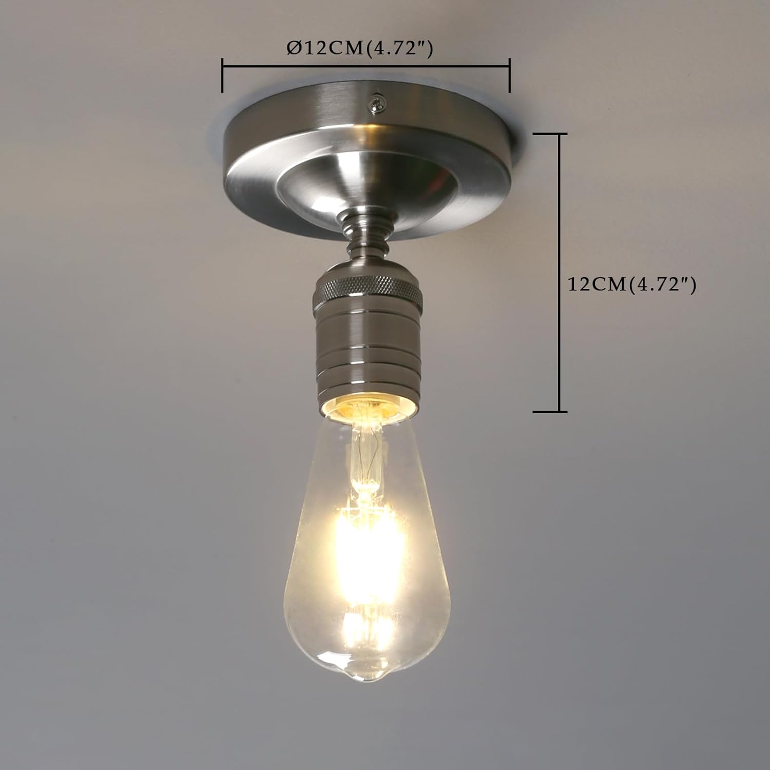 Brushed Industrial Ceiling Pendant Light, One-Head E27 Hanging Lamp Without Shade, Modern Loft Style for Kitchen, Bedroom, Hallway