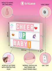 Pink A4 LED Lightbox with 312 Letters & Emoji, USB Powered