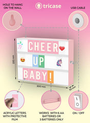Pink A4 LED Lightbox with 312 Letters & Emoji, USB Powered