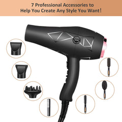 2400W Professional Ionic Hair Dryer – Diffuser, 2 Nozzles, 4 Combs & Cool Shot