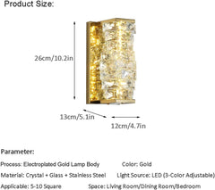 Wall sconce with dimensions and product details on a white background