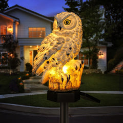 Owl Shape LED Solar Garden Lawn Lamp, Waterproof Solar Outdoor Night Light, Decorative Home and Garden Lighting (White)