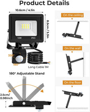 Security Lights Outdoor PIR Motion Sensor 10W LED Floodlight Waterproof for Garden Garage Patio