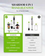 Hand Blender 1200W – 6-in-1 Stick Blender with Whisk, Chopper & Beaker