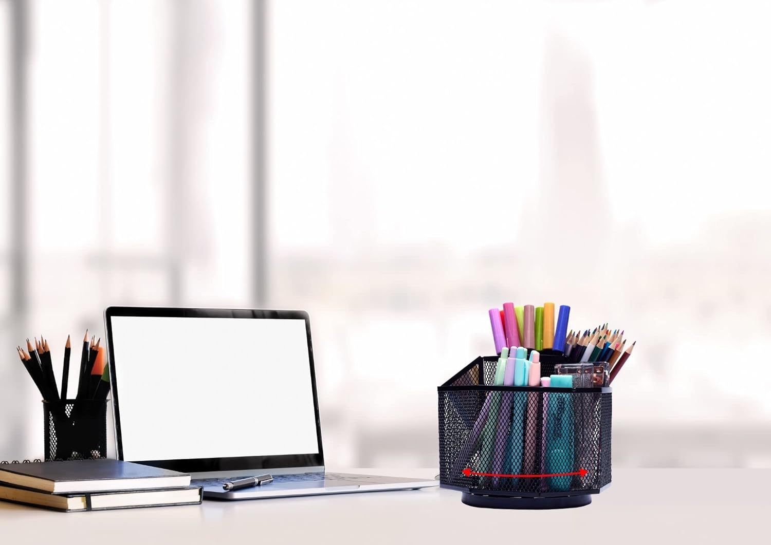 360° Rotating Mesh Desk Organizer Caddy – Multifunctional Pencil Holder, Black