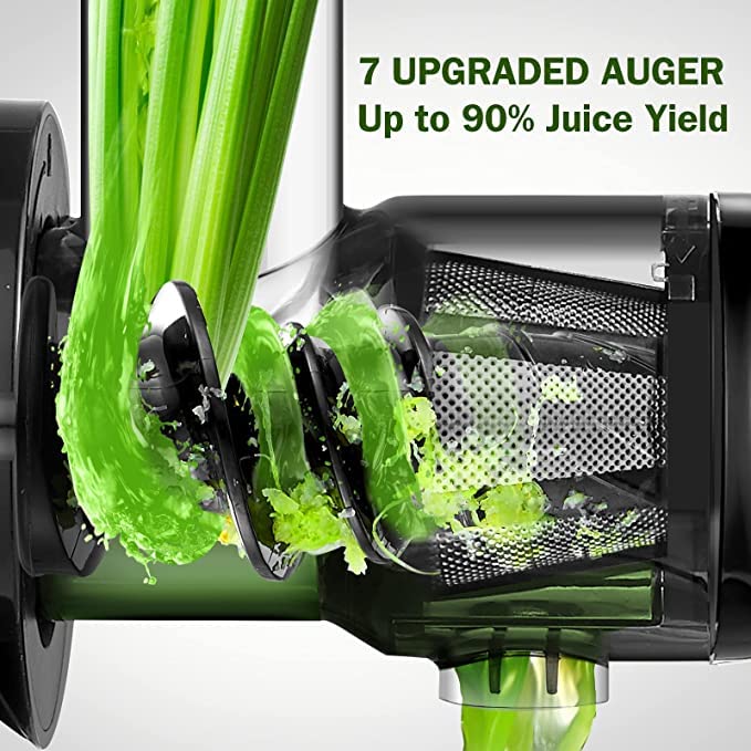 AMZCHEF Juicer Machines - Cold Press Slow Juicer - Masticating Juicer for Whole Fruits and Vegetables - Delicate Chew No Need to Filter - BPA Free Juice Extractor with 2 Cups and Brush - Black