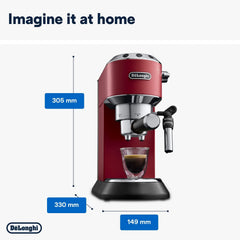 De'Longhi Dedica Style Traditional Pump Espresso Coffee Machine – 15 Bar Cappuccino & Latte Maker, 1L Red – EC685R