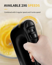 400W Electric Hand Mixer with 6 Speed & Turbo – All-Copper Motor Hand Whisk, Snap-On Storage Case, 5 Stainless Steel Attachments