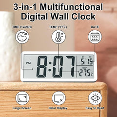 8'' LCD Digital Wall Clock with Time, Temperature & Date Display, Battery/USB Powered