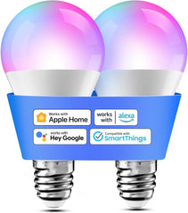 meross E27 Smart Bulbs, 60W Equivalent, RGB Multicolor, Dimmable, 2700K-6500K, Works with Alexa & Google Home, 2 Pack