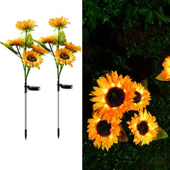 2-Pack Solar Sunflower Stake Lights - Waterproof LED Flower Lamps with 4 Heads, Outdoor Artificial Ornaments for Pathway, Patio, Yard, Party, and Wedding Decoration