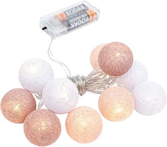 mit Herz Ball Fairy Lights with 10 LEDs, Battery Operated, 10 Cotton Balls in 3 Colours, Diameter 35 mm per Ball, Includes Timer (White, Dusky Pink, Apricot)